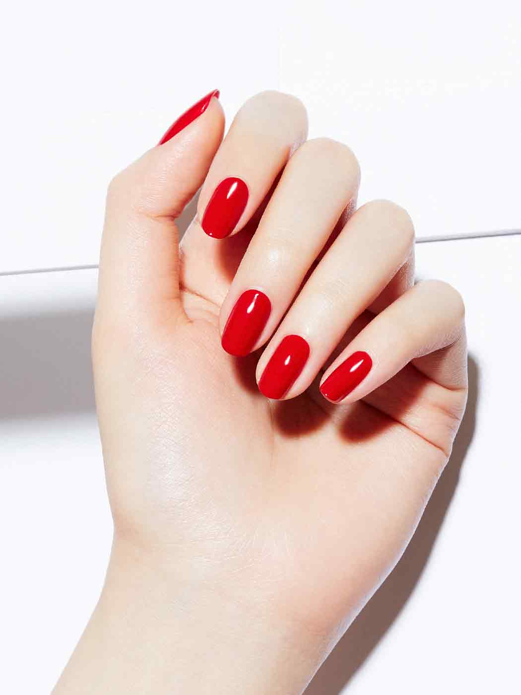 Vibrant Opaque Cherry Red Short Oval — Cherry Red Nails