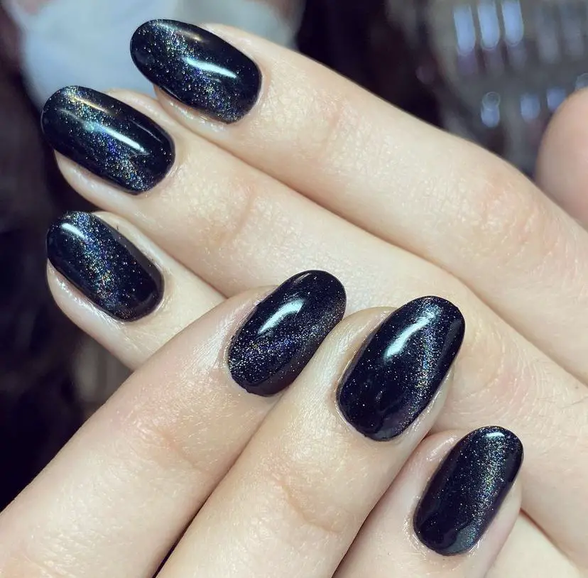 Captivating Black Cat-Eye Oval Nails Captivating Black Cat-Eye Oval Nails — Winter Black Nails