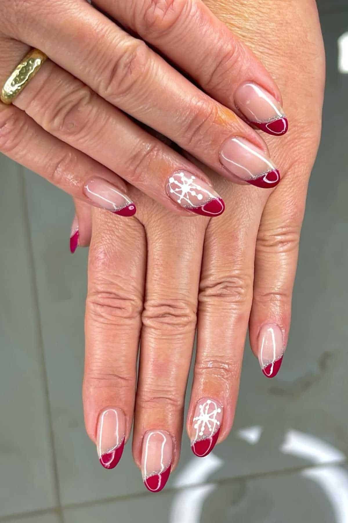 French Manicure Snowflake Accent Nails French Manicure Snowflake Accent Nails — Snowflake Nails