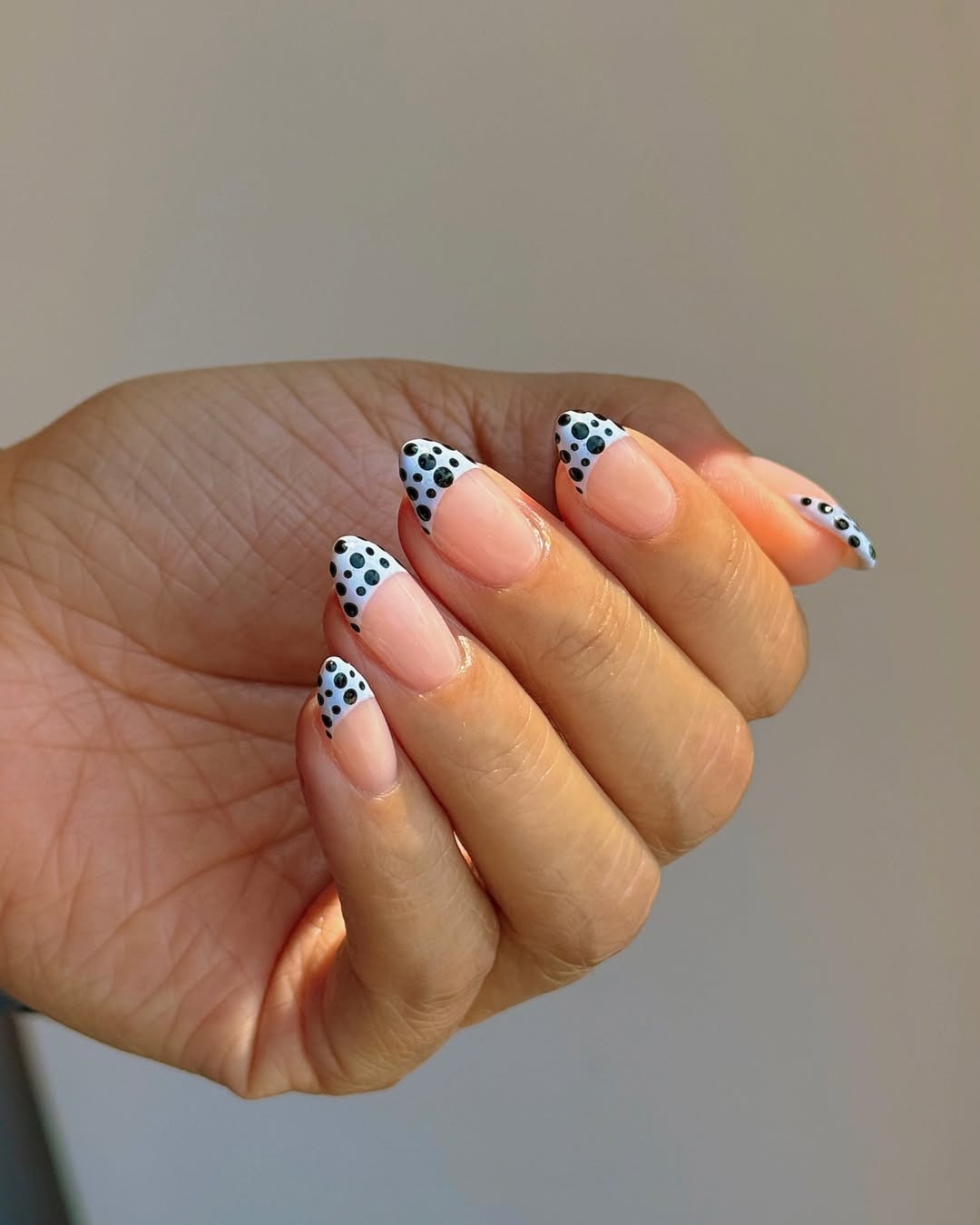 Nude Polka Dot French Almonds Nude Polka Dot French Almonds — Almond Nail Inspo