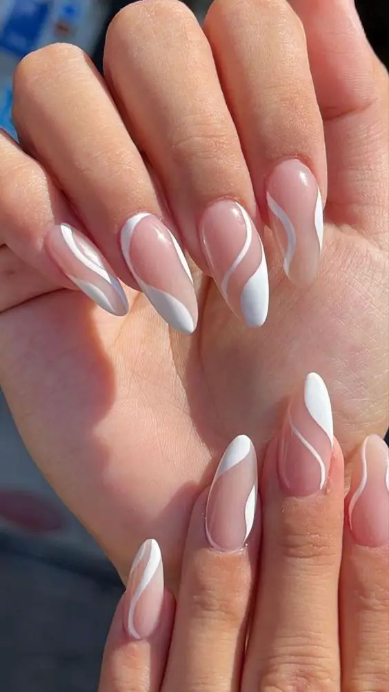 Medium Almond Nude Swirls Medium Almond Nude Swirls — Trendy Simple Nail Designs