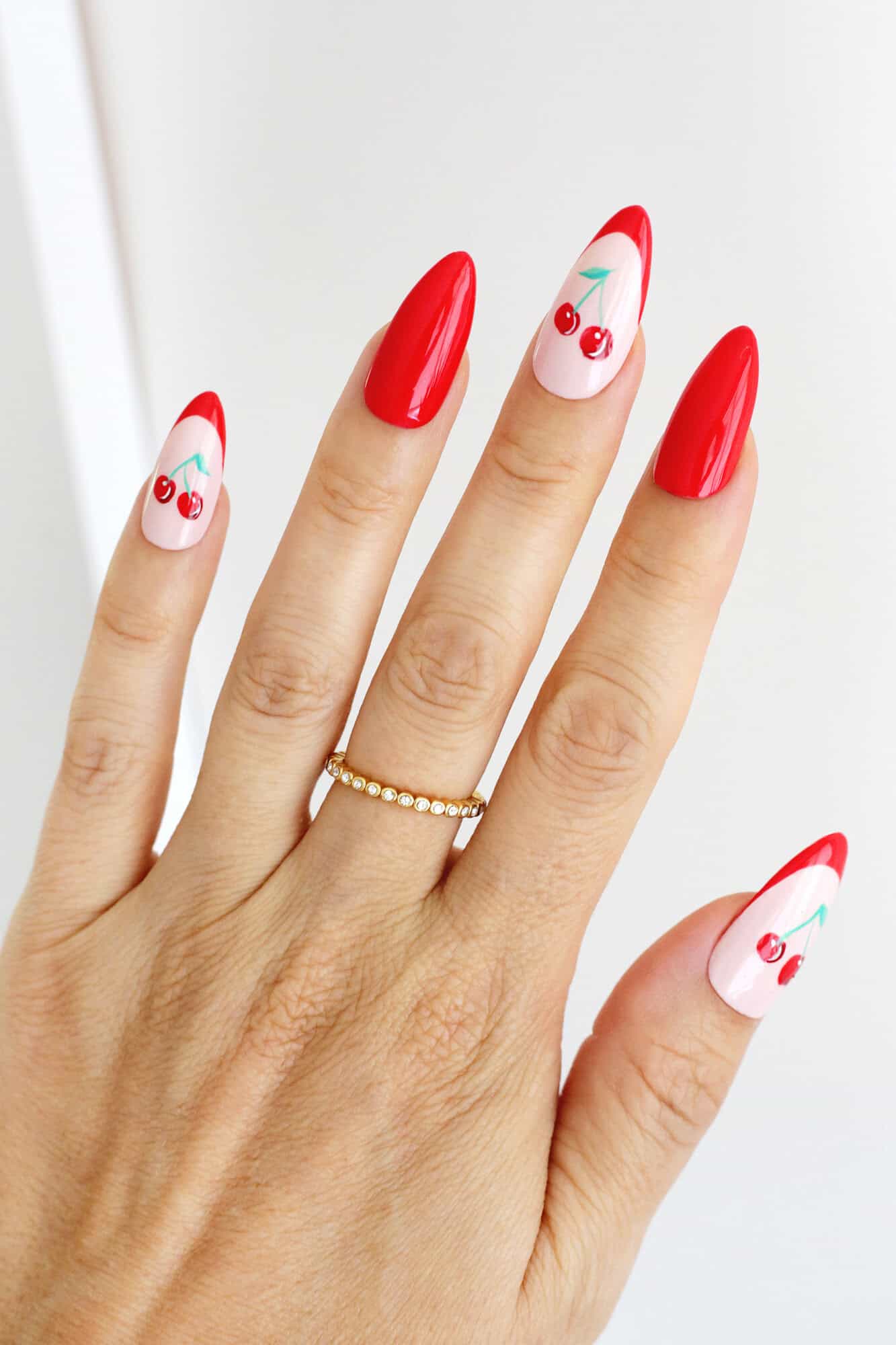 Cherry Motif Glitter Stiletto Nails Cherry Motif Glitter Stiletto Nails — Cute Nail Designs