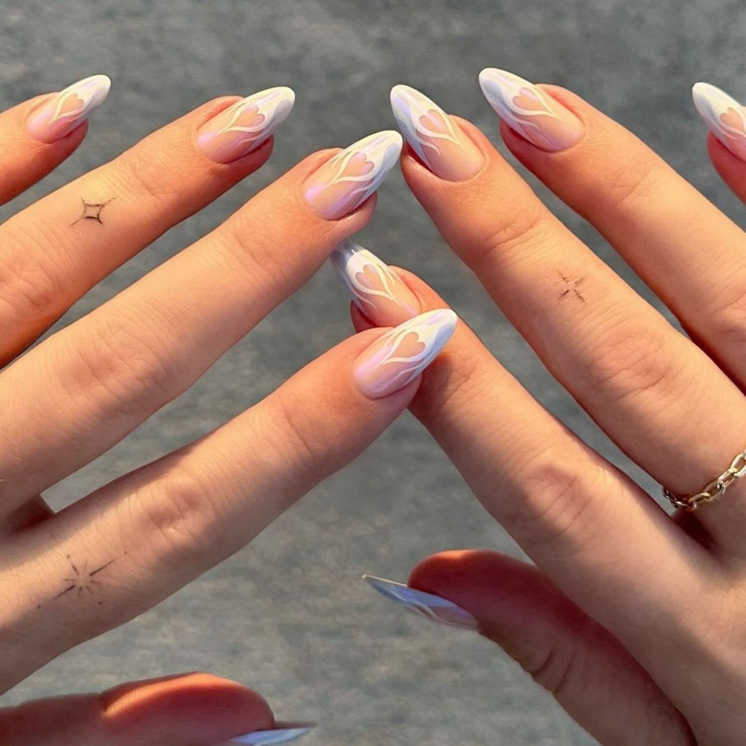Iridescent Flame Heart Almonds Iridescent Flame Heart Almonds — Almond Nail Designs