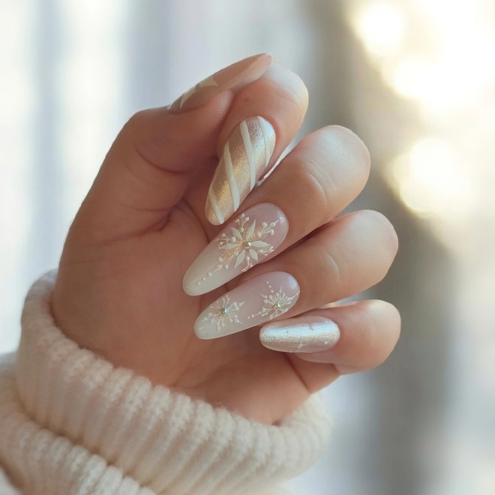 Matte White Abstract Almond Nails Matte White Abstract Almond Nails — Winter Acrylic Nails