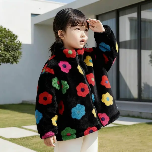 Floral Print Fleece Jacket for a Pop of Color — Winter Outfits for Kids