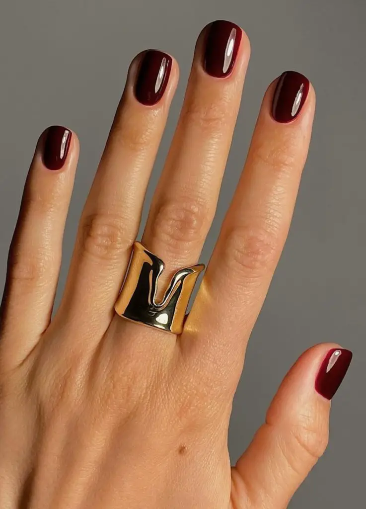 One Hand Close-Up Translucent Red to Black Stiletto Gradient — Black Cherry Nails