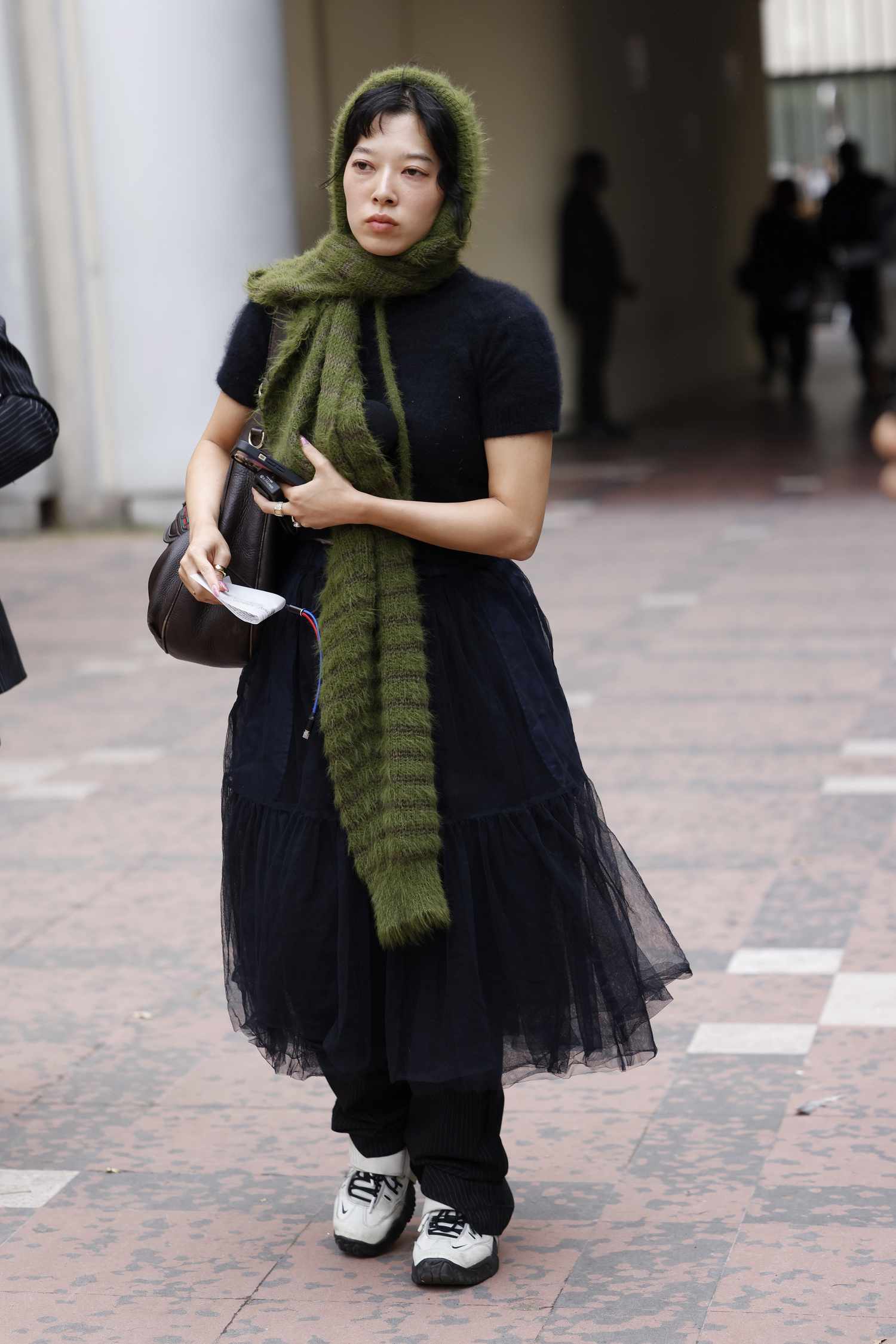 Fuzzy Green Scarf for Avant-Garde Appeal Fuzzy Green Scarf for Avant-Garde Appeal — Scarf Outfits