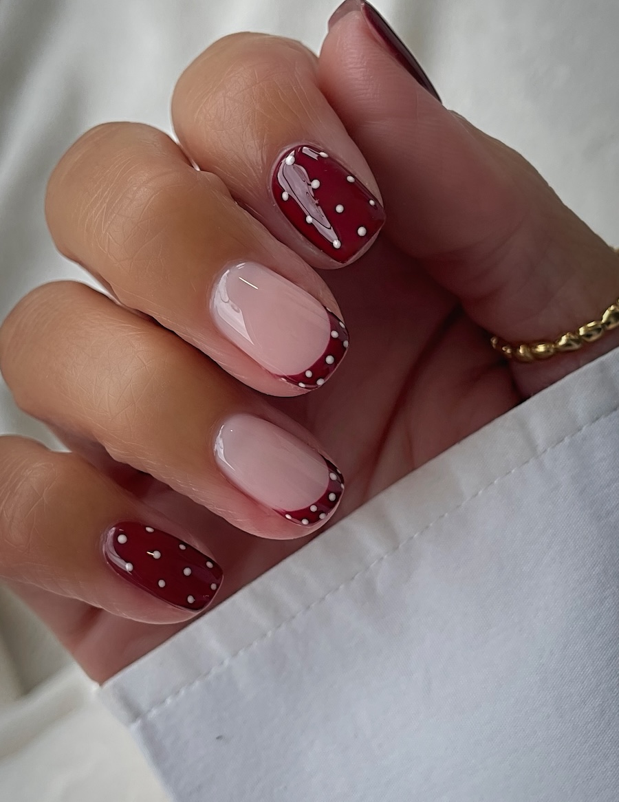 Burgundy Polka Dot French Nails Burgundy Polka Dot French Nails — Winter French Tip Nails