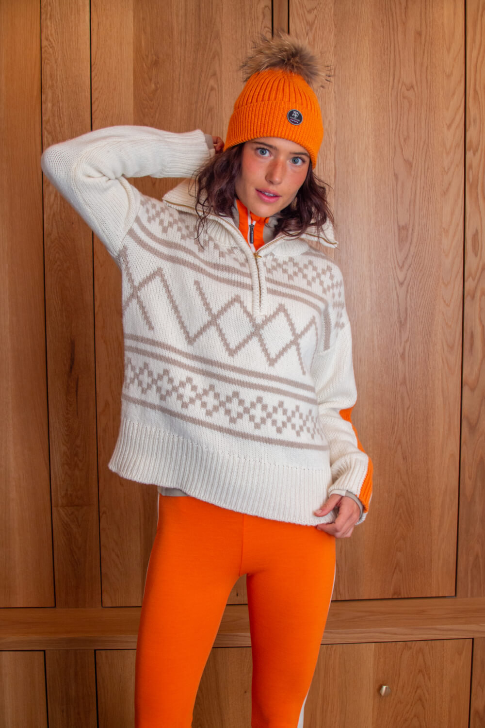 Cozy Fair Isle Knit and Orange Accents for Apres Ski Warmth Cozy Fair Isle Knit and Orange Accents for Apres Ski Warmth — Apres Ski Outfits