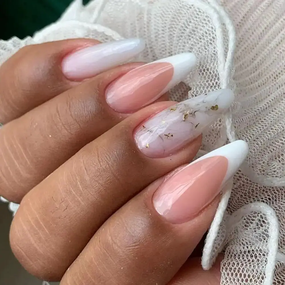 Marble Accent French Tip Almond Nails Marble Accent French Tip Almond Nails — Ombre Nail Designs