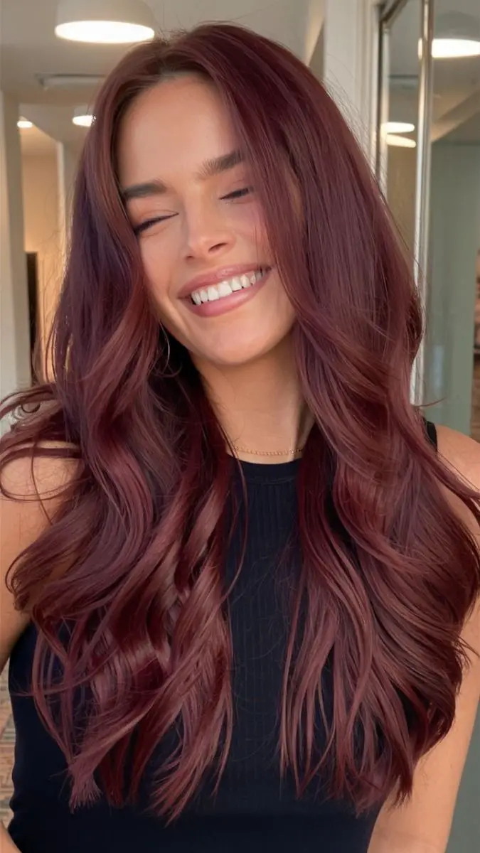 Deep Wine Red With Violet Undertones Deep Wine Red With Violet Undertones — Low Maintenance Winter Hair Colors