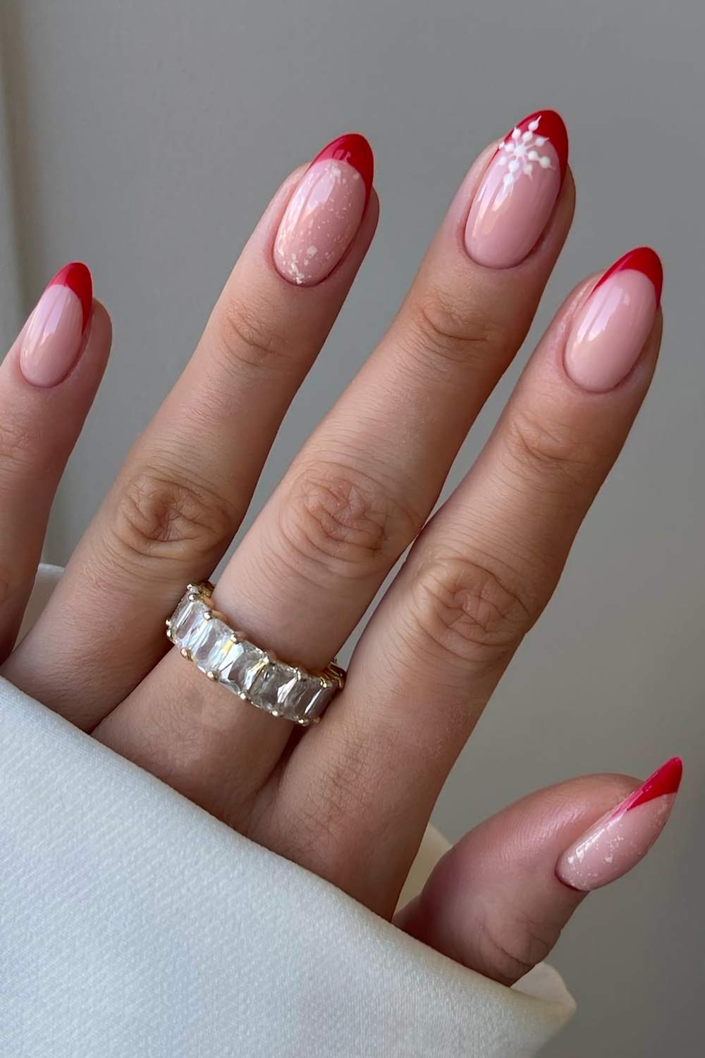 Red French Tip Snowflake Accent Nails Red French Tip Snowflake Accent Nails — Winter Wonderland Nails