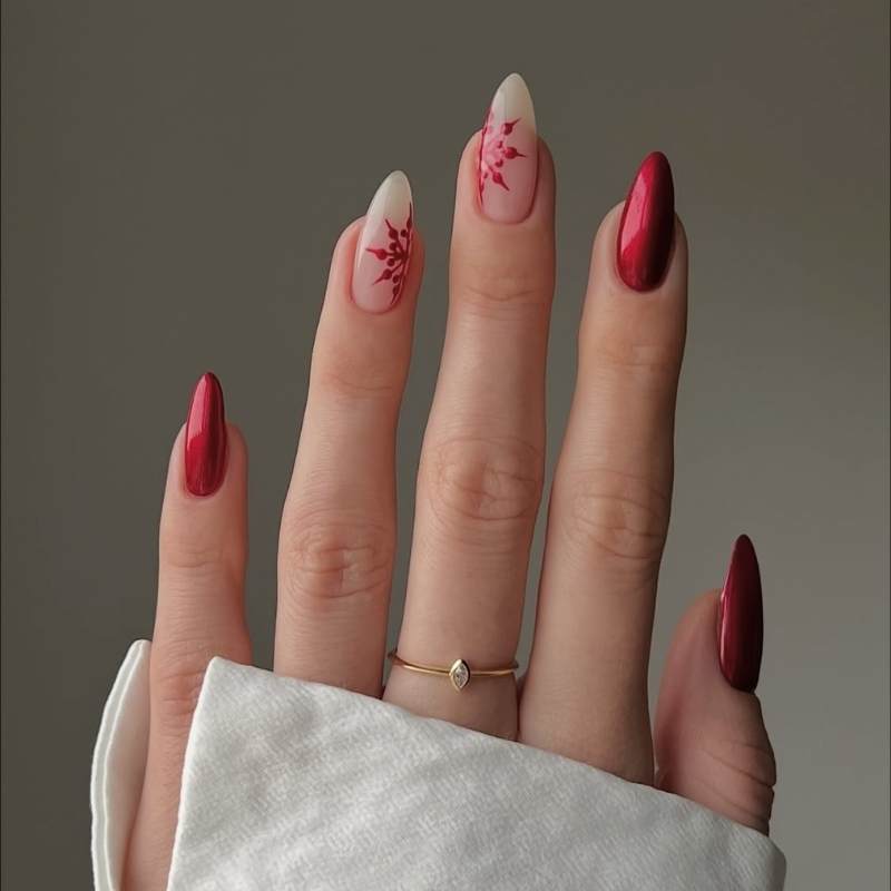 Subtle Red Berry Sprig Nails Subtle Red Berry Sprig Nails — Winter Red Nails