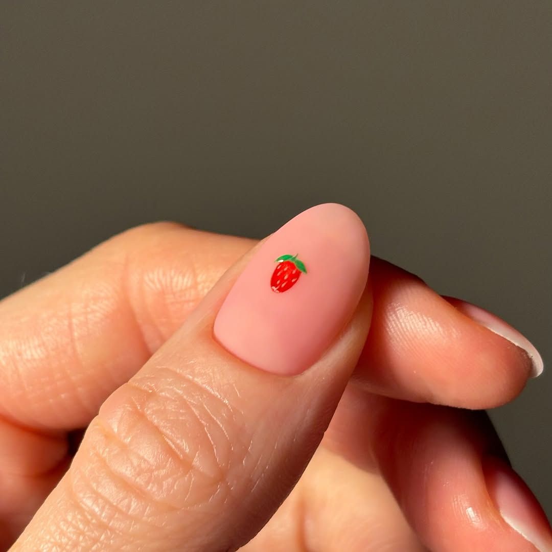 Matte Pink Single Strawberry Nail Matte Pink Single Strawberry Nail — Nail Art Ideas