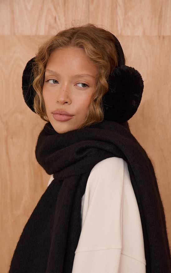 Luxurious Faux Fur Earmuffs with Scarf and White Top Luxurious Faux Fur Earmuffs with Scarf and White Top — Earmuffs Outfits