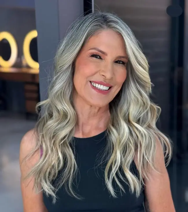 Ash Blonde Long Layers With Root Shadow — Winter Haircuts for Women Over 40