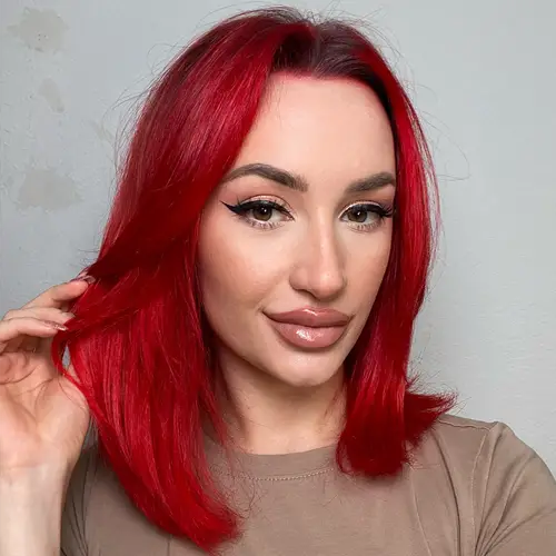 Bold True Red Shoulder Length Lob Bold True Red Shoulder Length Lob — Winter Hair Colors for Redheads