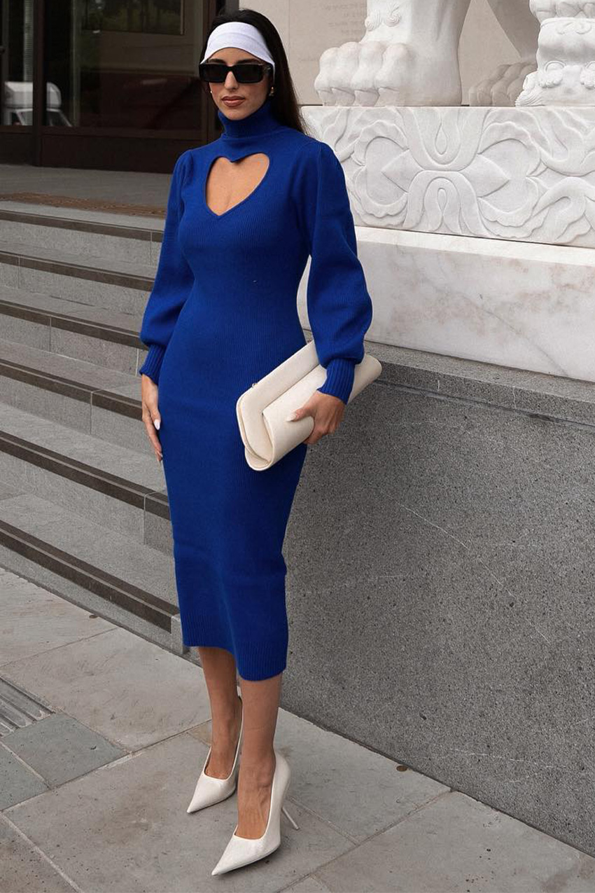 Royal Blue Knit Dress with Heart Cutout for a Sweet Date Royal Blue Knit Dress with Heart Cutout for a Sweet Date — Winter Date Night Outfits