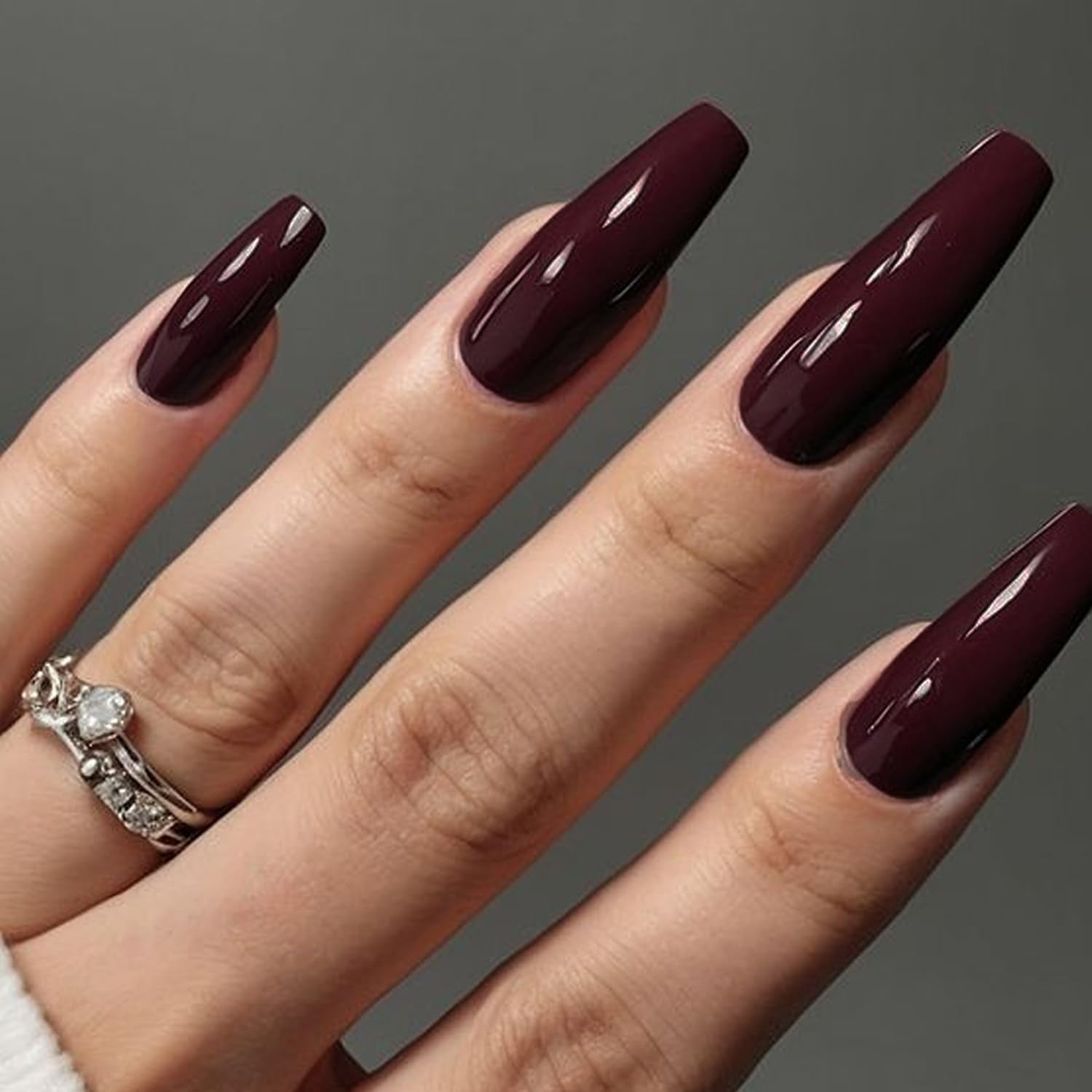 Deep Burgundy Glossy Coffin Nails Deep Burgundy Glossy Coffin Nails — Winter Coffin Nails