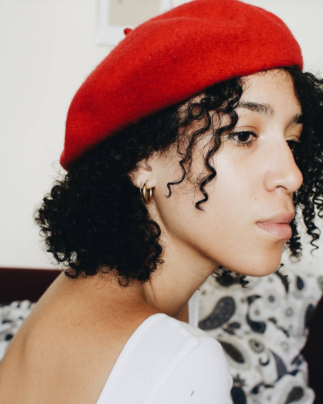 Vibrant Red Beret with Off-the-Shoulder Top — Beret Outfits