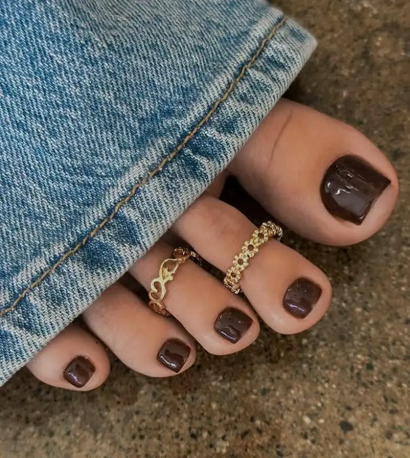 Deep Chocolate Brown Glossy Toenails Deep Chocolate Brown Glossy Toenails — Winter Toe Nails