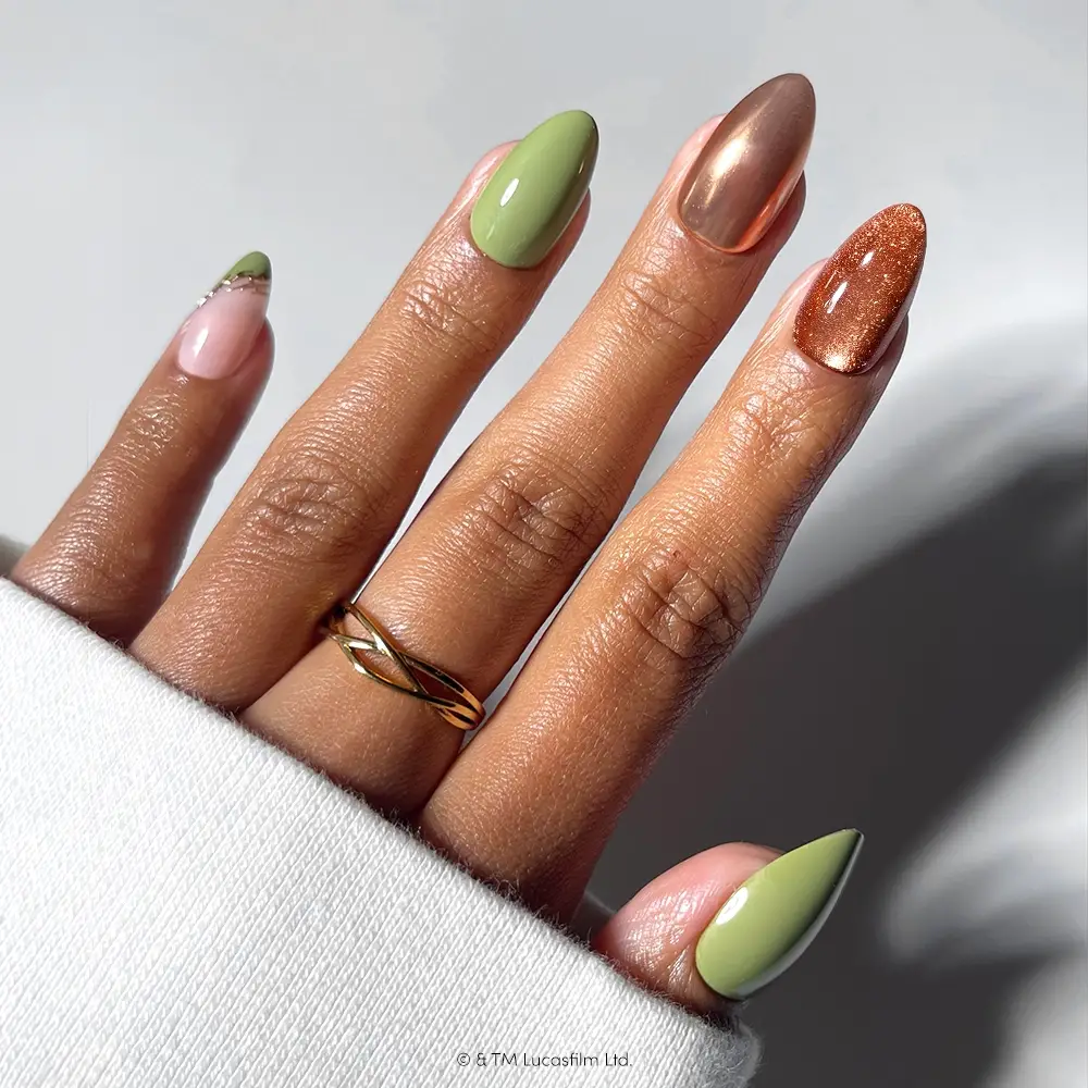 Sage Green with Metallic Bronze Accents Sage Green with Metallic Bronze Accents — Short Nail Designs