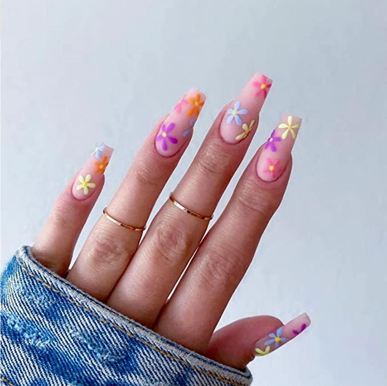 Sheer Pink Matte Floral Coffin Nails Sheer Pink Matte Floral Coffin Nails — Coffin Nail Designs