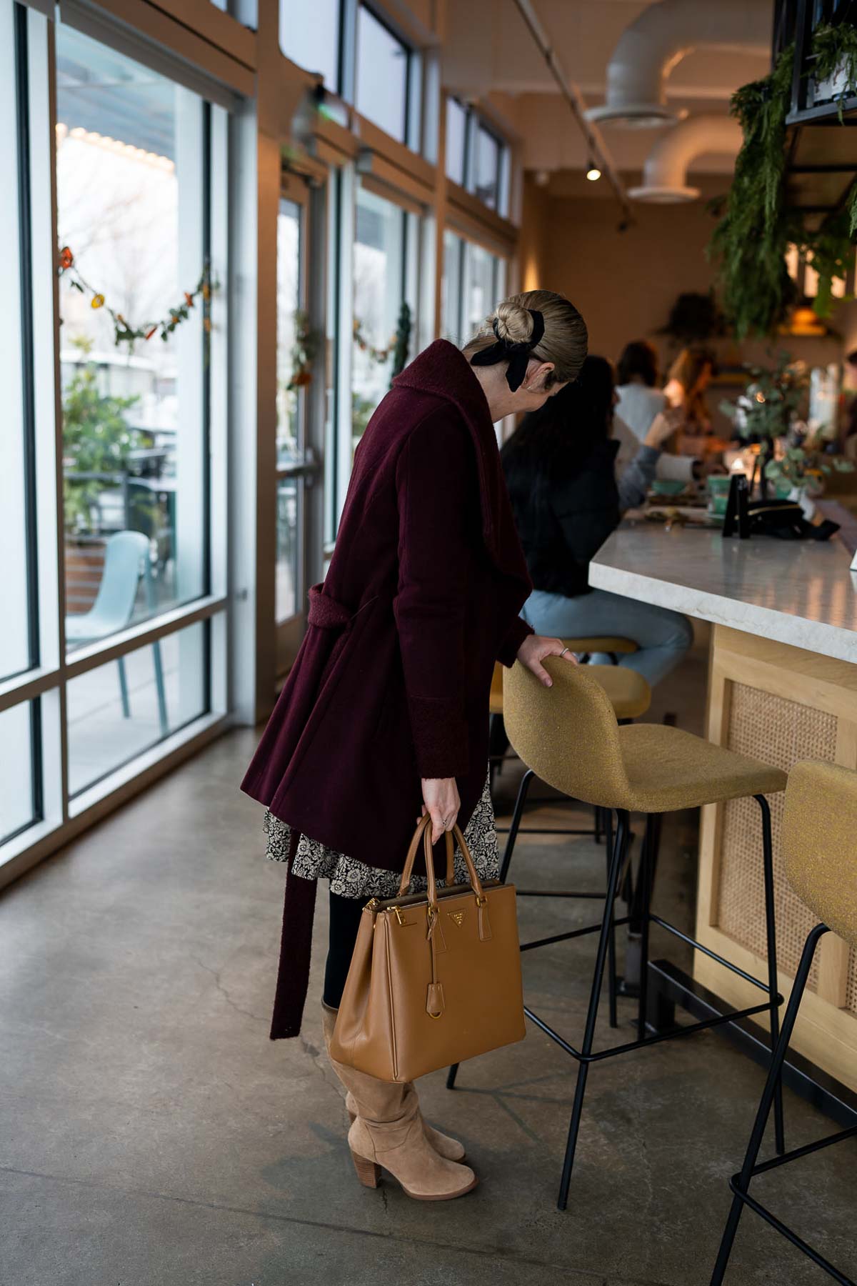 Classic Black Tights Under a Burgundy Coat — Tights Outfits