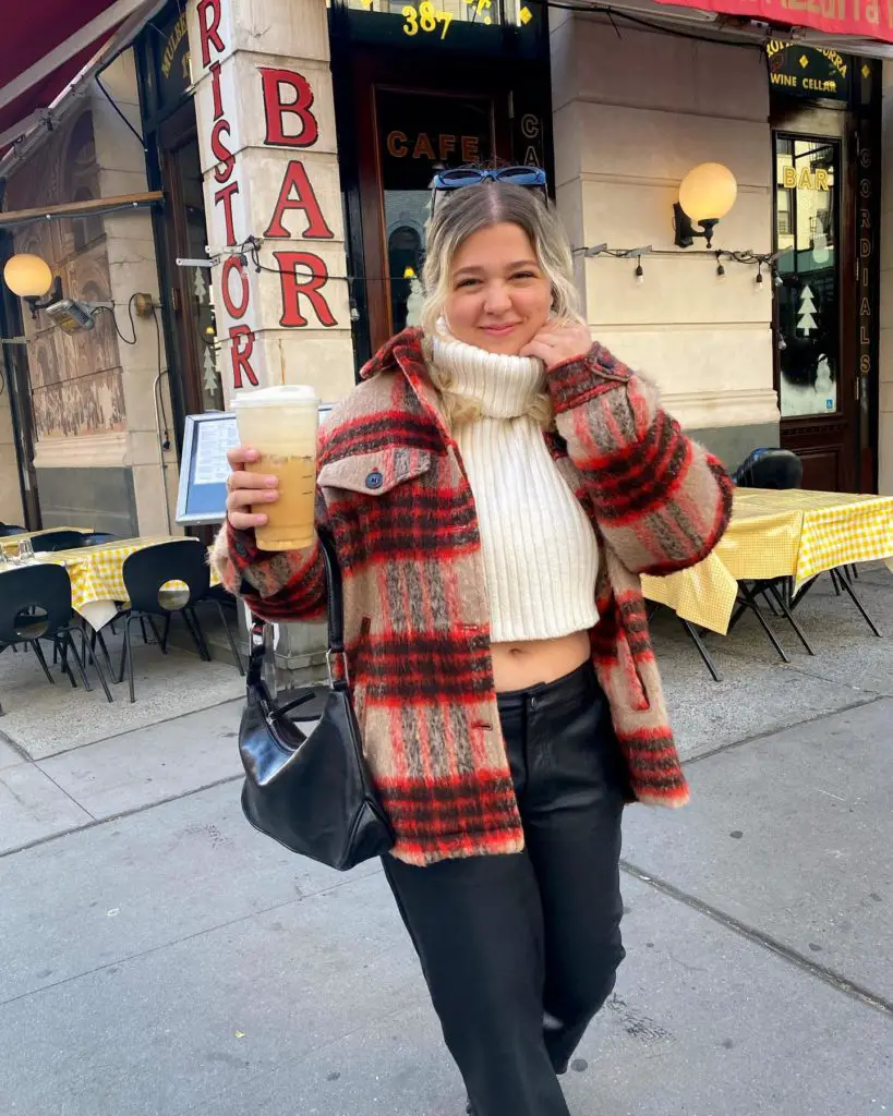 Plaid Shirt Jacket Over a Turtleneck with Faux Leather Pants Plaid Shirt Jacket Over a Turtleneck with Faux Leather Pants — Preppy Winter Outfits