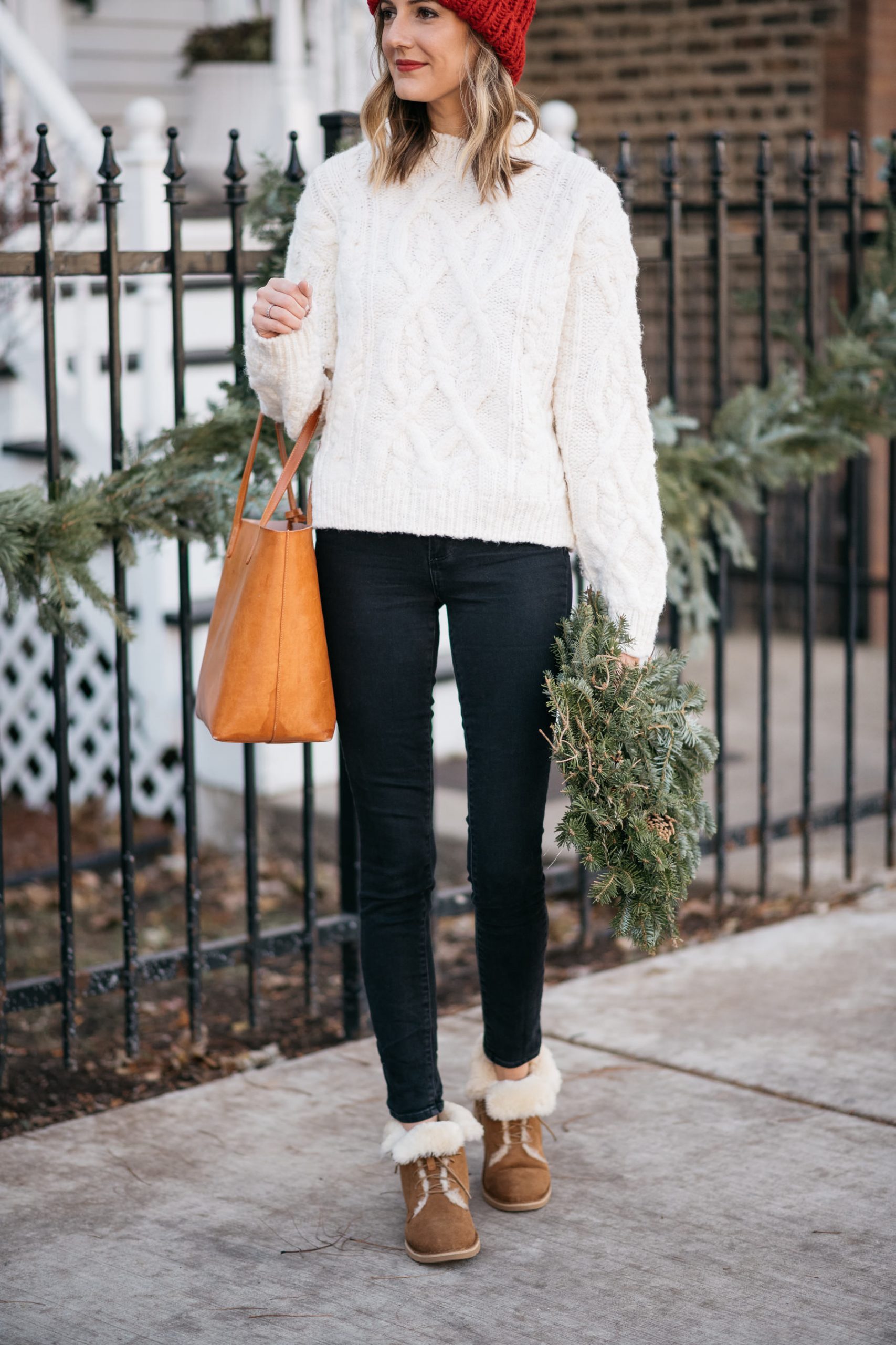 Classic Tan Uggs with a Chunky Knit and Skinny Jeans — Ugg Boots Outfits