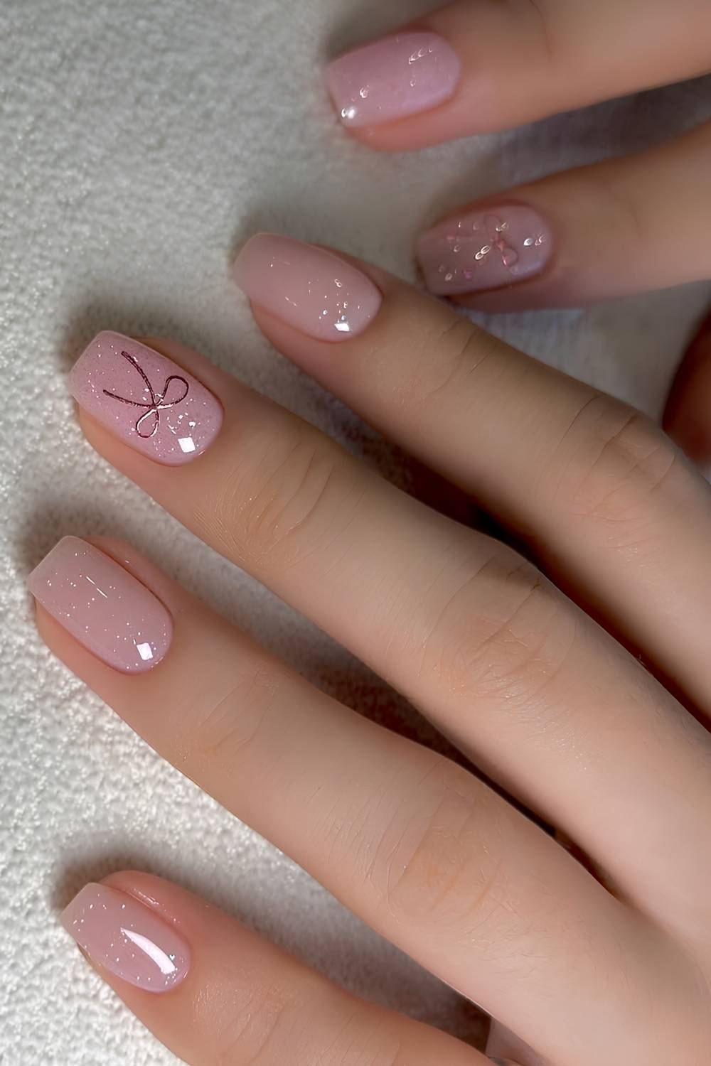 Sheer Pink with Rose Gold Foil Bow Sheer Pink with Rose Gold Foil Bow — Simple Winter Nails