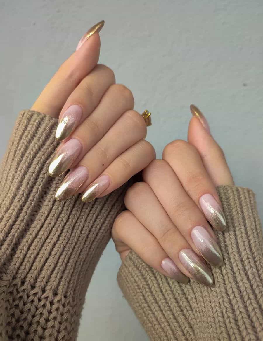 Pink to Gold Metallic Ombre Almonds Pink to Gold Metallic Ombre Almonds — Winter Ombre Nails