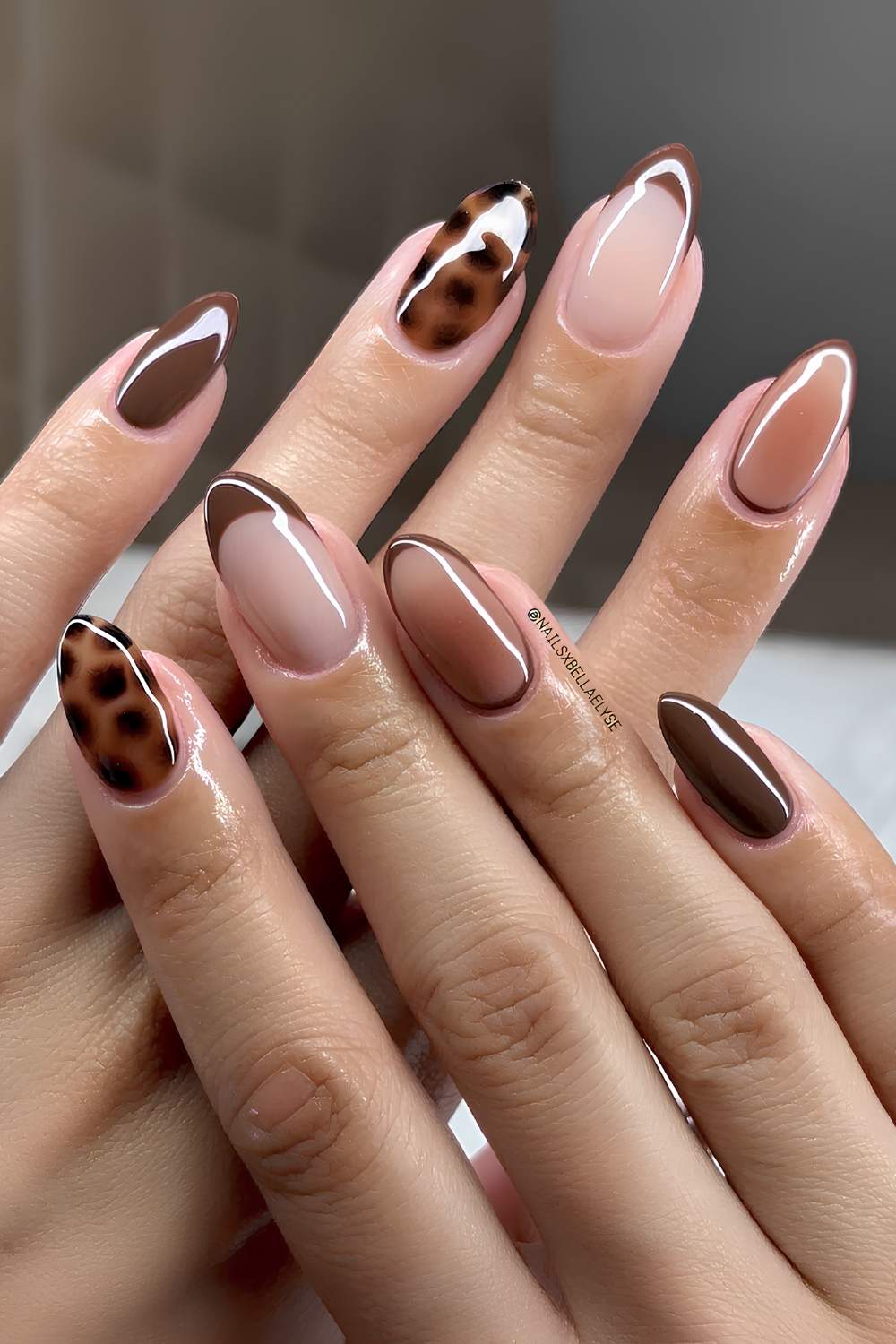 Brown Tortoiseshell with French Tips — Brown Nail Designs