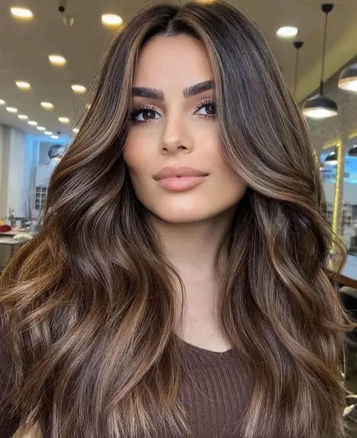 Blowout With Waves Ash Brown With Blonde Highlights — Winter Highlights