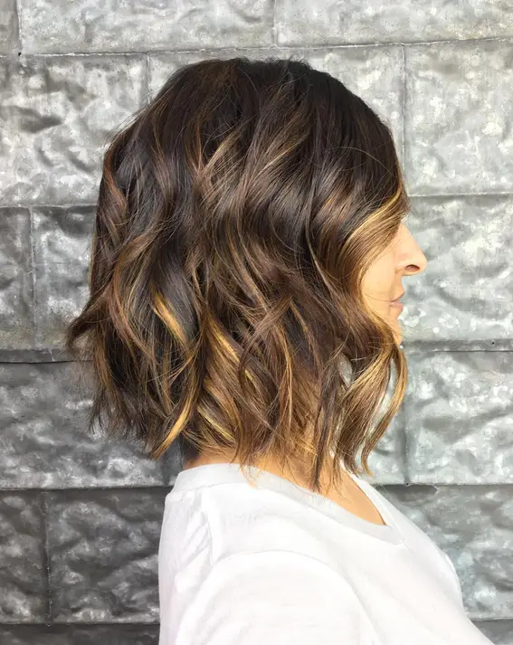 Dark Brown Bob With Blonde Balayage Dark Brown Bob With Blonde Balayage — Winter Hair Colors for Short Hair