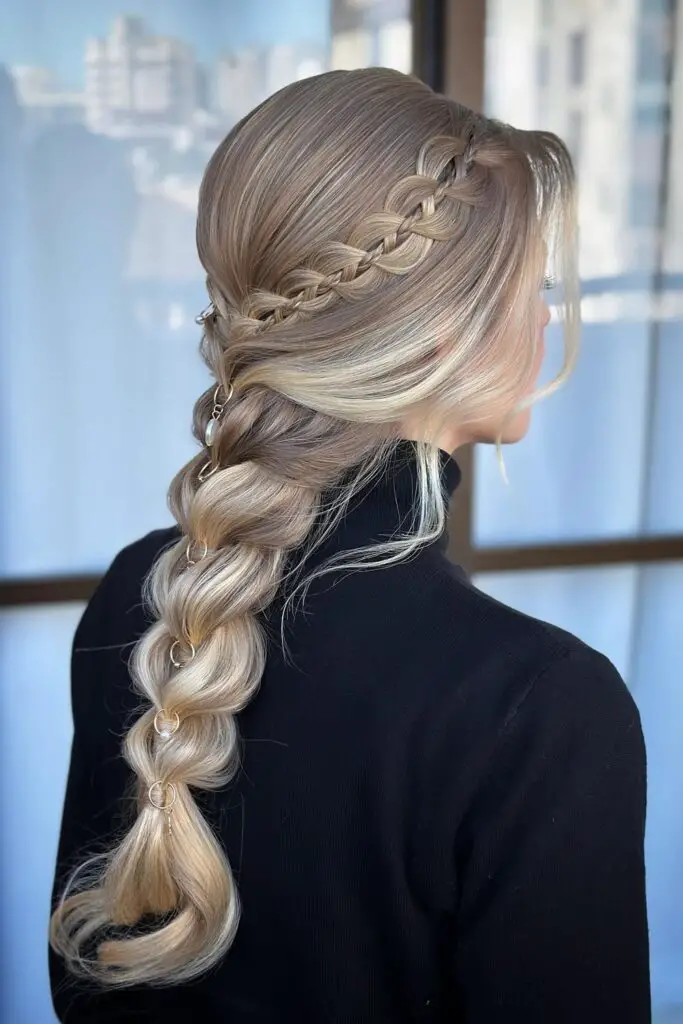 Complex Braid With Metallic Rings — Winter Party Hairstyles
