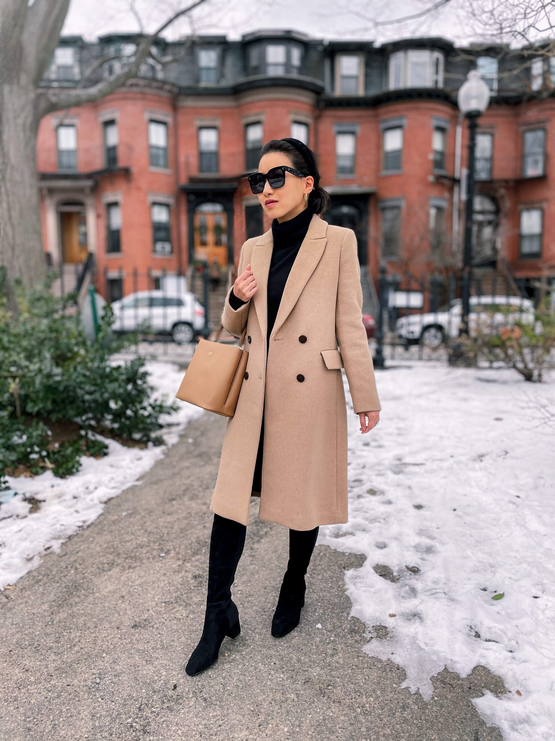 Black Knee-High Boots Outfit Idea Black Knee-High Boots Outfit Idea — Camel Coat Outfits