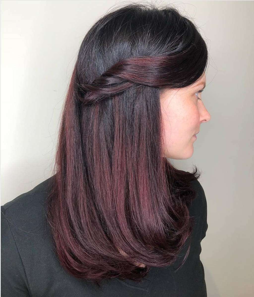 Dark Deep Plum Red with Knot Detail Dark Deep Plum Red with Knot Detail — Winter Red Hair Colors