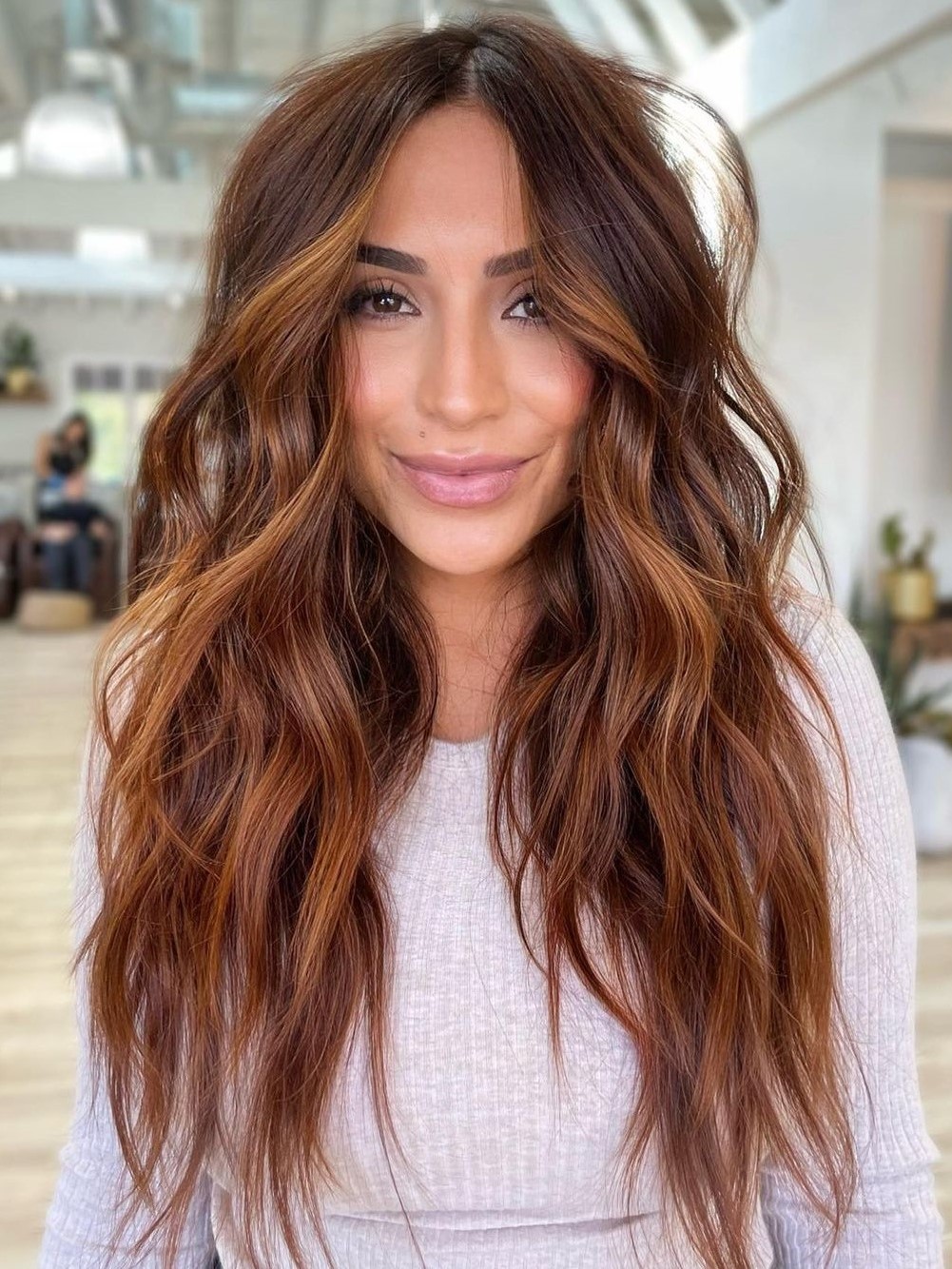Warm Brown with Copper and Gold Highlights Warm Brown with Copper and Gold Highlights — Winter Brown Hair Colors