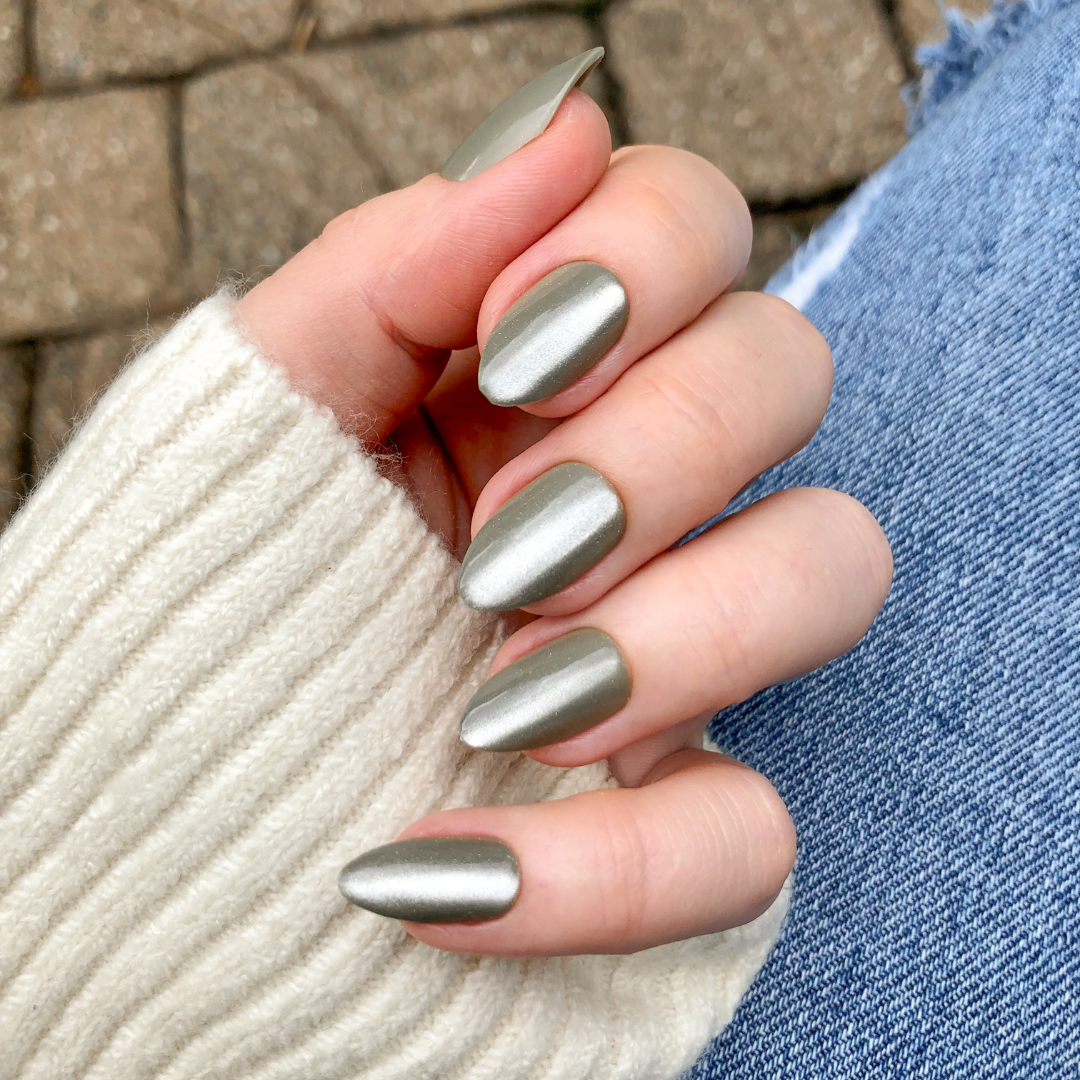 Muted Sage Green Velvet Matte Almond Nails Muted Sage Green Velvet Matte Almond Nails — Velvet Nails