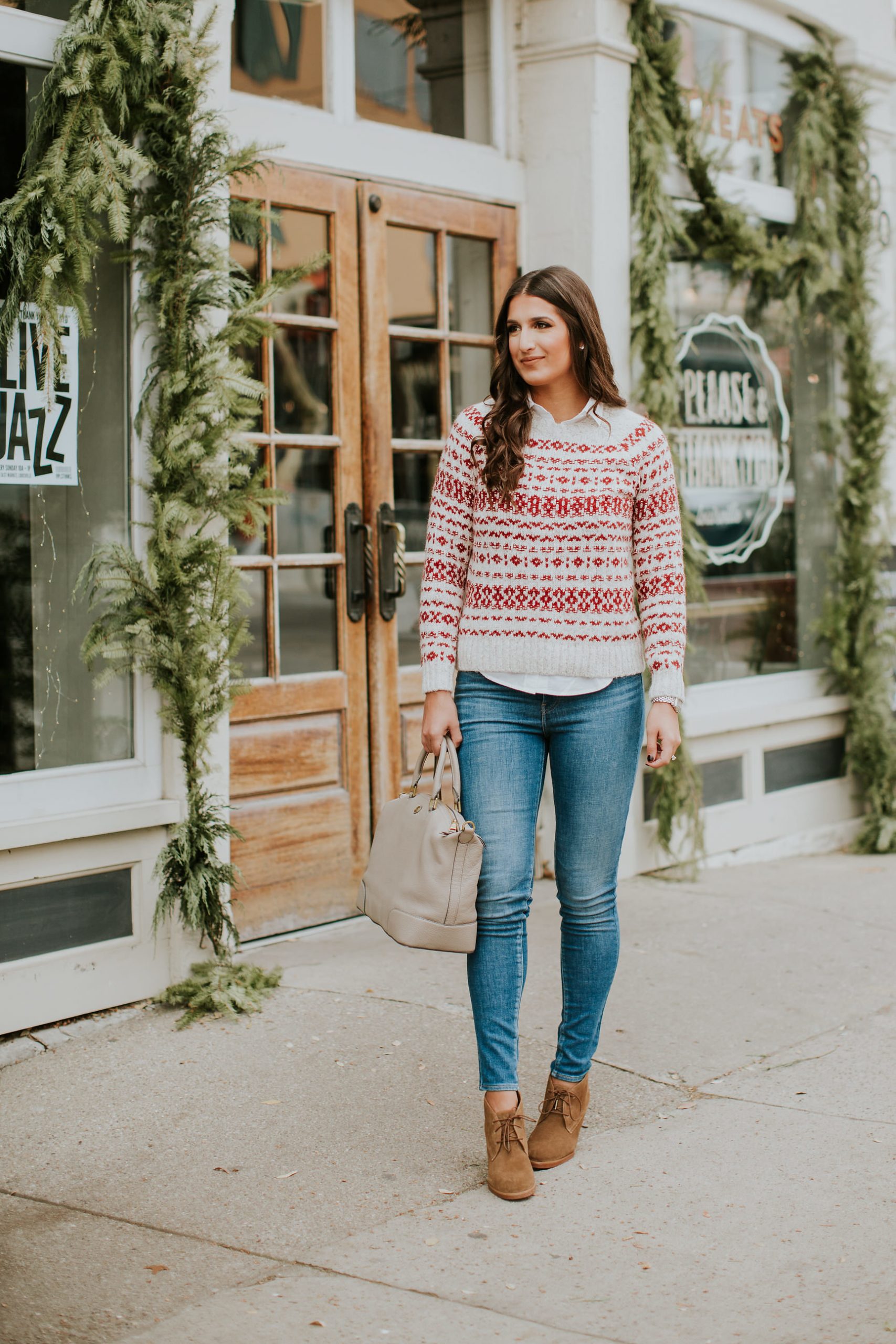 Classic Fair Isle with Collared Shirt and Slim Jeans Classic Fair Isle with Collared Shirt and Slim Jeans — Fair Isle Sweater Outfits