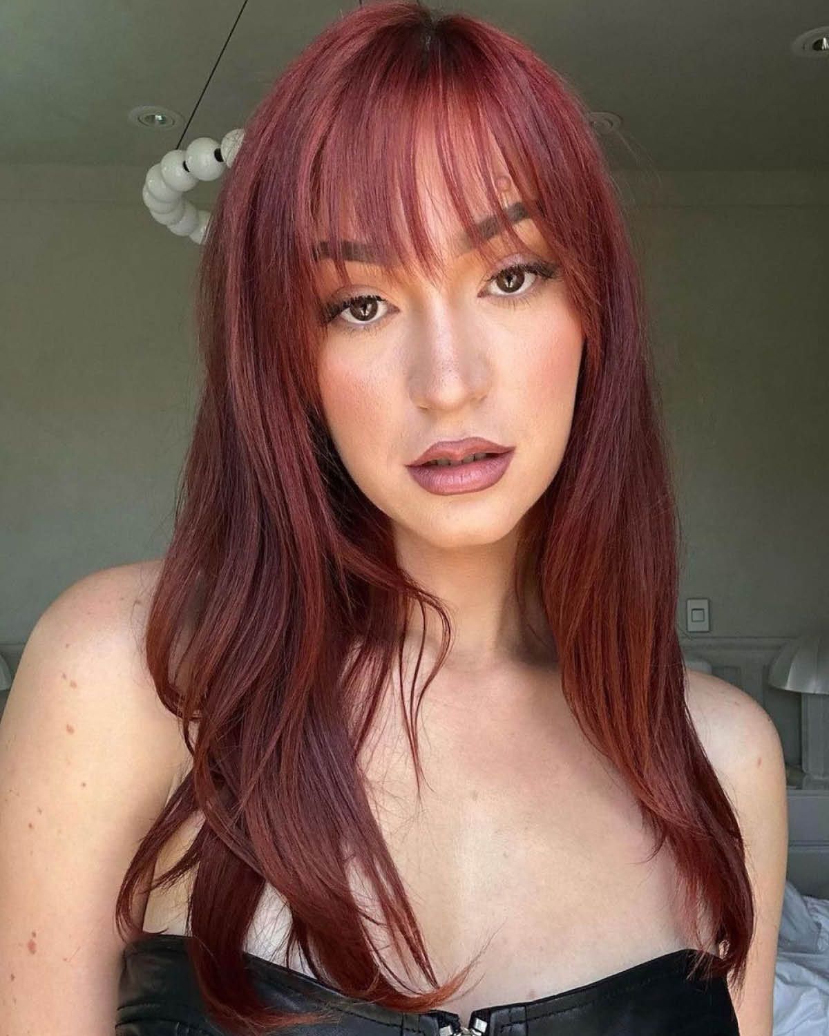 Deep Red Hair With Blunt Bangs — Winter Hairstyles with Bangs
