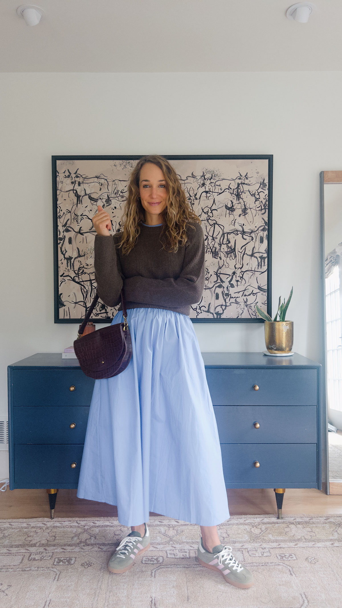 Crewneck Sweater with Voluminous Midi Skirt Crewneck Sweater with Voluminous Midi Skirt — Sweater Outfits
