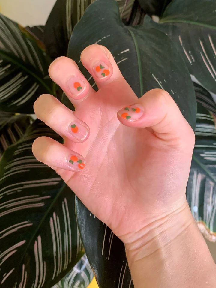 Short Square Orange Fruit Nails — Simple Nail Designs