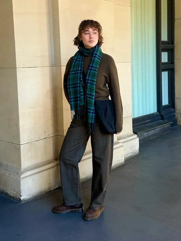 Green and Black Plaid Scarf with Turtleneck Sweater Green and Black Plaid Scarf with Turtleneck Sweater — Scarf Outfits