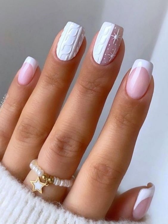 Cable Knit Texture Square Nails — Winter Wedding Nails