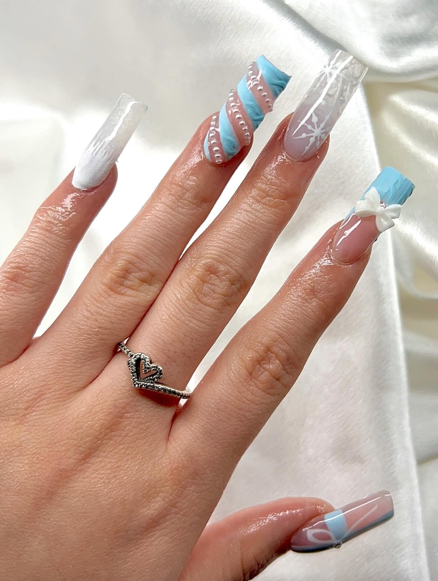 Extra-Long Stiletto with Mixed Finishes Extra-Long Stiletto with Mixed Finishes — Winter Acrylic Nail Colors