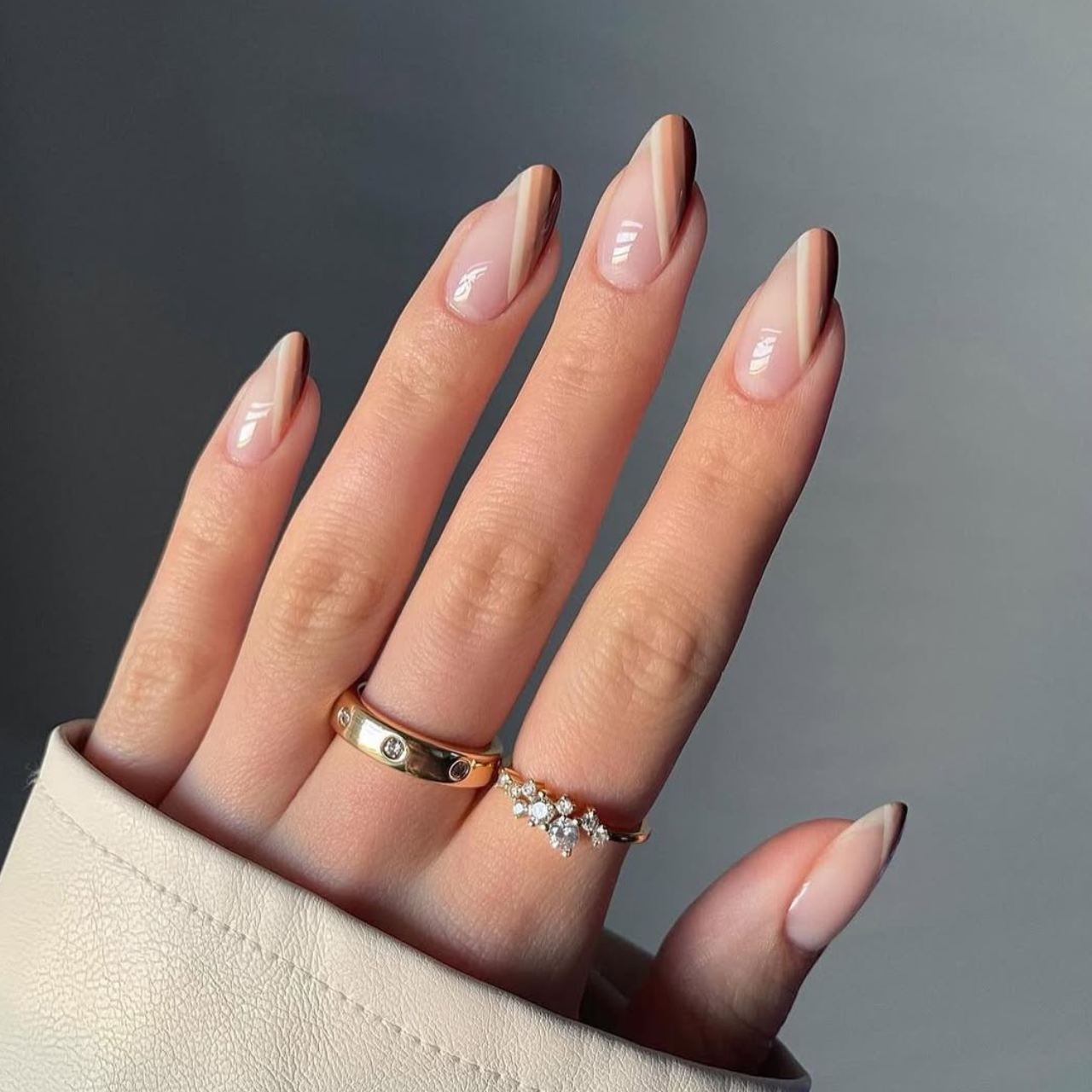 Diagonal French Tip Almond Nails Diagonal French Tip Almond Nails — Mocha Nails