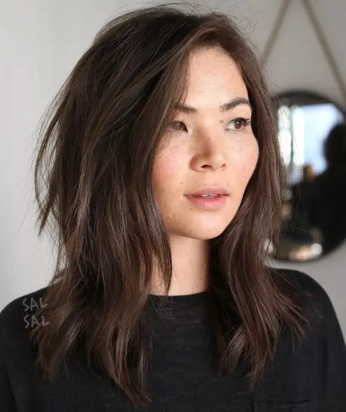 Air-Dried Textured Lob Air-Dried Textured Lob — Winter Hairstyles for Round Faces