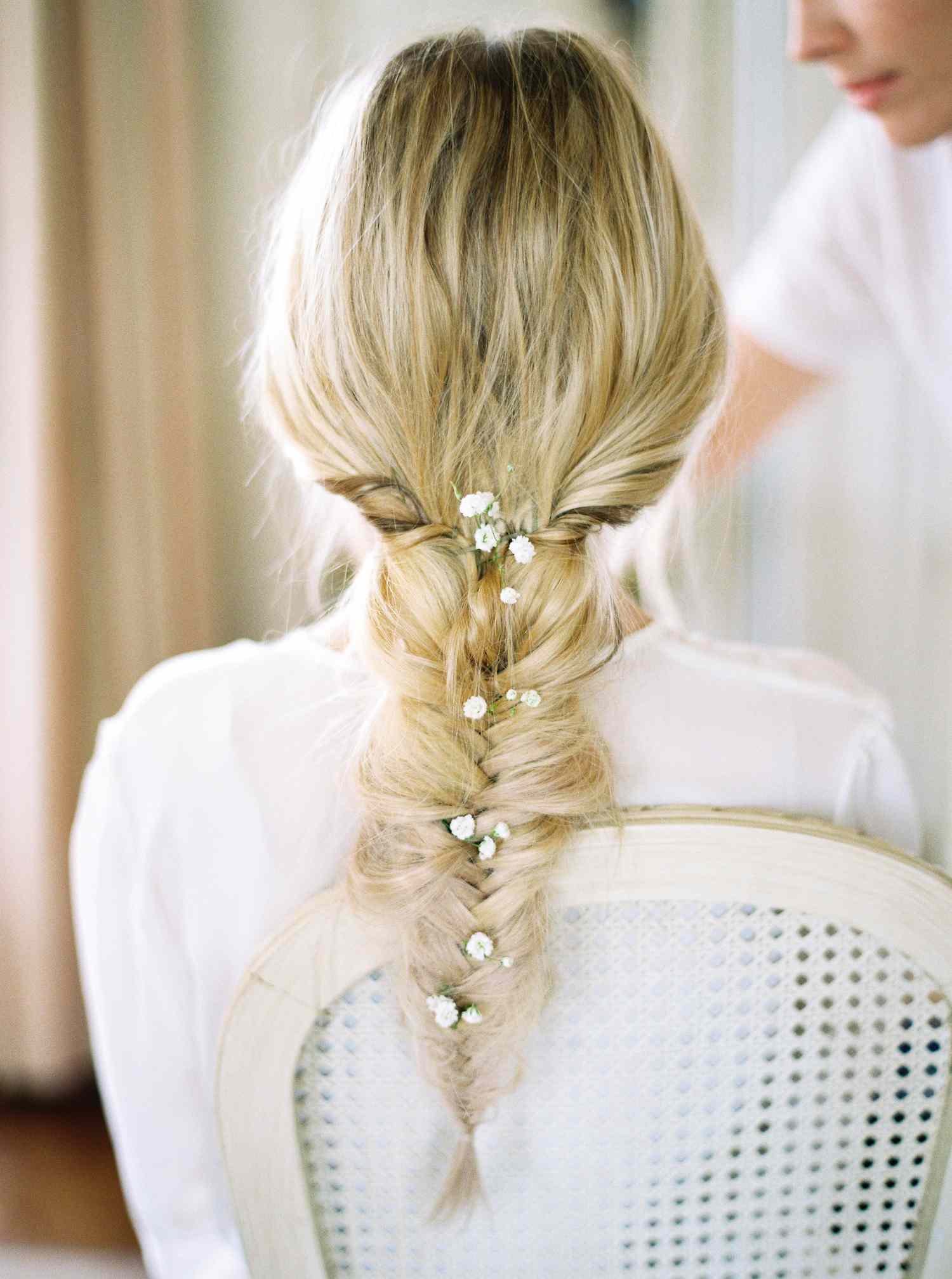 Light Blonde Fishtail Braid With Flowers — Aesthetic Winter Hairstyles